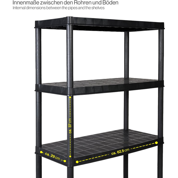 Набір Kreher Value з 2 пластикових стелажів, підвальні стелажі, стелажі для зберігання, 5 полиць чорного кольору. Максимальне навантаження 150 кг на полицю. 71 x 38 x 171 см (В). Сертифіковано TV Rheinland.