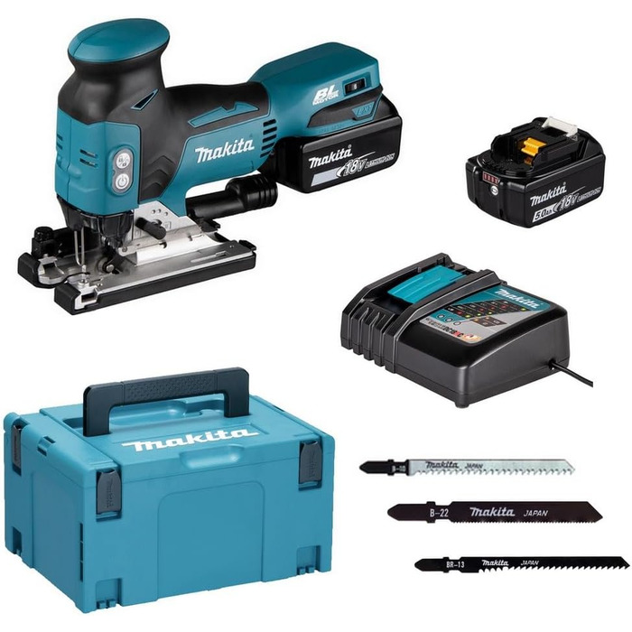 Акумуляторний лобзик Makita DJV181RTJ 18В / 5,0 Ач, 2 акумулятора зарядний пристрій у корпусі MAKPAC Moyen Black / Бензин
