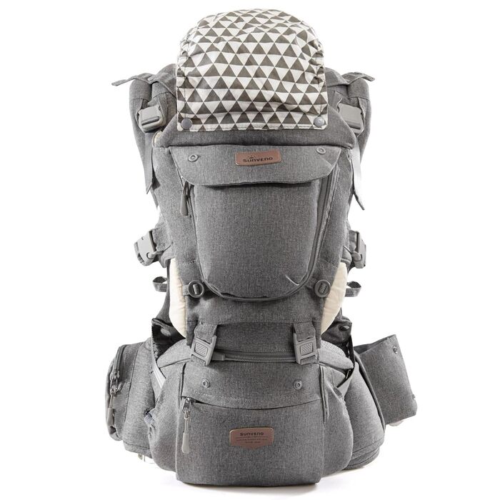 Ергономічна люлька SUNVENO, люлька зі знімним капюшоном, дитяче сидіння на стегнах із ганчіркою для слиновиділення, люлька 3 в 1 д