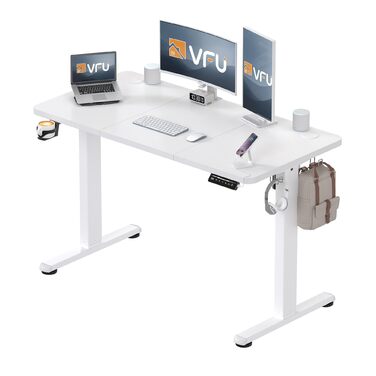Стіл з регульованою висотою та портом зарядки USB-C, 120 x 60 см, функція пам&39яті. Міцний стіл з електричним регулюванням висоти, стіл для роботи сидячи та стоячи, регульований комп&39ютерний стіл, білий, 120 x 60 см.