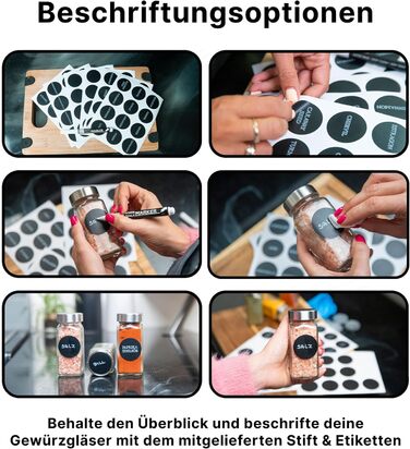 Підставка для спецій Deco haus, настінна та настінна З БАНКАМИ ДЛЯ СПЕЦІЙ ТА ЕТИКЕТКАМИ - Органайзер для спецій - Підставка для спецій - Підвісна система підставок для спецій - Зберігання спецій - Банки для спецій з полицею, чорний колір - Набір з 24 шт.