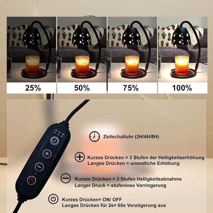 Лампа-підігрівач для свічок з ефектом зірки, лампа для підігріву свічок у келихах з регулюванням яскравості, таймер-підігрівач для свічок з підставкою, подарунок для прикраси дому