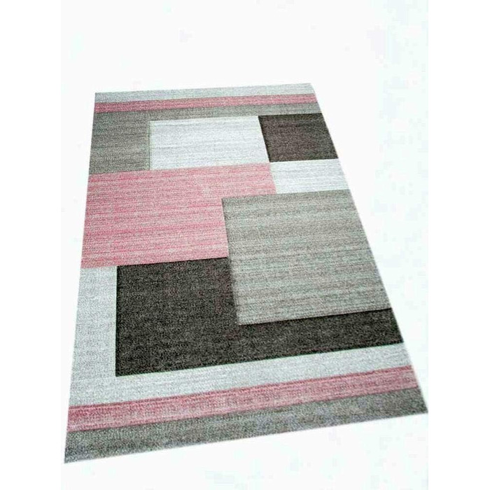 Сучасний килим з коротким ворсом для вітальні килим контурного крою в клітинку абстрактний пастельний рожевий сірий тауп розмір 24