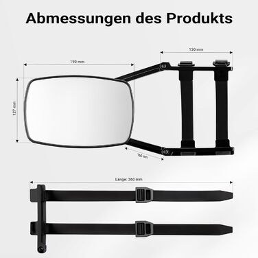 Дзеркала Wiltec для караванів, комплект із 2 універсальних зовнішніх дзеркал для караванів та кемперів з гумовими ремінцями, поворотні та складні плоскі дзеркала 1