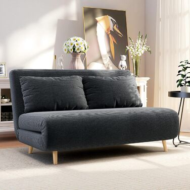 Диван-ліжко HOMCOM 3-в-1, 2-місний диван з функцією сну, 191 x 141 см, розкладний диван/ліжко з 3-позиційною регульованою спинкою та вельветовим покриттям для вітальні, темно-сірий