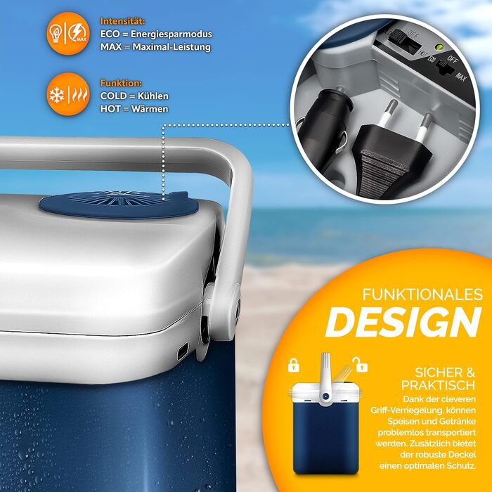 Електричний холодильник tillvex 32 л Міні-холодильник 230 В та 12 В для автомобілів, кемпінгу Охолоджує та обігріває ЕКО-режим, синій