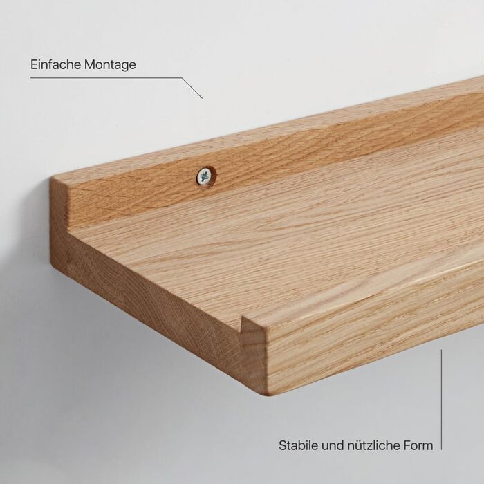 Дерев&39яна полиця для картин, настінна полиця, плаваюча полиця з дуба, полиця для коридору, дерев&39яний декор, настінна полиця, масив дерева (світлий дуб, ширина 80 см / глибина 15 см) Ширина 80 см / глибина 15 см світлий дуб