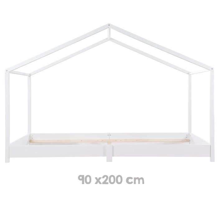 Дитяче ліжко roba House 90 x 200 см - Підлогове ліжко за принципами Монтессорі - Розсувне з рейковим каркасом, матрацом та покривалом для ліжка House - Ліжко з білого лакованого дерева 90 x 200 см продається окремо