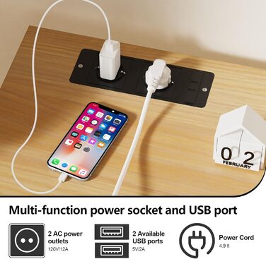 Складаний стіл 100x50x76 см з 2 розетками змінного струму та 2 портами зарядки USB, складаний комп&39ютерний стіл, стіл для ПК, офісний стіл, складаний стіл, для дому, дерево 100 см x 50 см