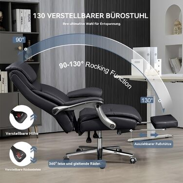 Велике та високе офісне крісло 272 кг (600 фунтів) Міцне ергономічне комп&39ютерне крісло з високою спинкою, крісло керівника з висувною підставкою для ніг, регульована висота (чорне)