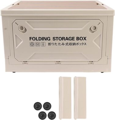 Складаний кемпінговий ящик для зберігання з дерев&39яною кришкою Складаний контейнер об&39ємом 50 л з колесами для легкого транспортування Міцний матеріал з поліпропілену та МДФ Ідеально підходить для кемпінгу, пікніків та сіро-білого кольору