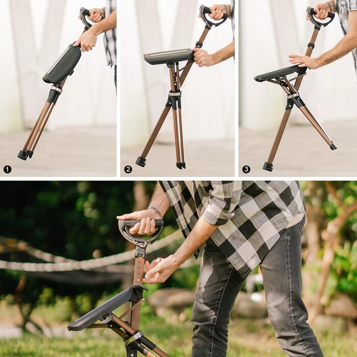 Стілець Ta-Da серії 2 PRO MAX - Тростина з сидінням, легка алюмінієва рама та міцний складний стілець (до 182 кг), складна конструкція, ідеально підходить для походів та активного відпочинку, регульована висота