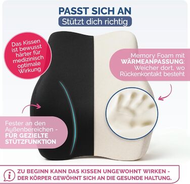 Ергономічна спинка Blumtal з піни з ефектом пам&39яті - підтримуюча поперекова подушка чохол, сертифікований OEKO-TEX - спинна подушка із застібкою - опора для спини - подушка для опори спини - поперекова подушка