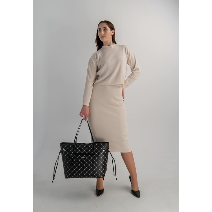 Сумка для покупок жіноча сумка з бічними шнурками сумка через плече XXL 37.5 см чорна