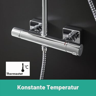 Душова система hansgrohe Vernis Shape з термостатом, економною лійкою (EcoSmart) 230 x 170 мм, ручною лійкою, шлангом та штангою, хром, 26097000