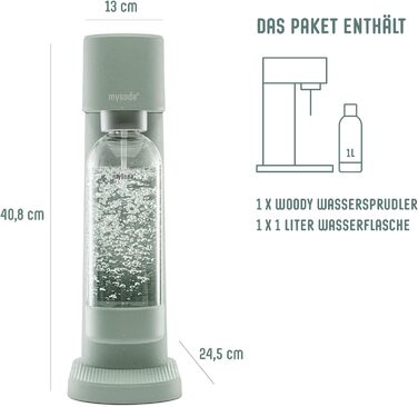 Деревний поновлюваний деревний композитний виробник газованої води з пластиковою пляшкою без BPA об'ємом 1 л (без балона CO2) - Шавлія зелена (голуб)