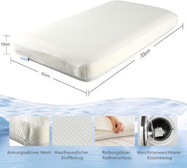 Ортопедична подушка з піни з ефектом пам&39яті 70x42x10 см, подушка для підтримки шиї для сну на боці, 2 в 1 середньої жорсткості та м&39якої, двостороння ергономічна подушка зі знімним чохлом, сертифікована Oeko-Tex, біла