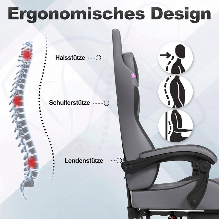 Ігрове крісло YHome, офісне крісло, регульоване по висоті, з підголівником, вібраційним масажем, поперековою подушкою, підставкою для ніг та підлокітниками, ергономічне ігрове крісло, велюрове покриття (чорнийсірийфіолетовий)