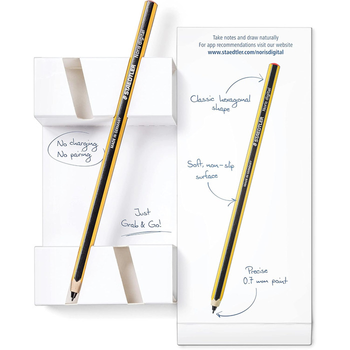 Стилус для цифрового письма та малювання на сенсорних екранах EMR (класична шестикутна форма, 4096 рівнів тиску, тонкий наконечник 0,7 мм), жовтий/чорний Стандартний Noris digital classic, 180 22, EMR Stylus