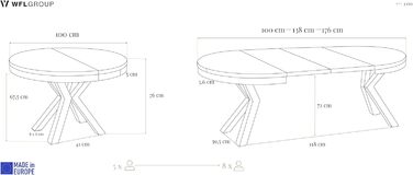 Круглий розкладний обідній стіл у стилі лофт - Індустріальний стіл з чорними металевими ніжками - Компактний стіл для вітальні - Дуб Лефкас - 100-180 см Дуб Лефкас 100 / 180 см
