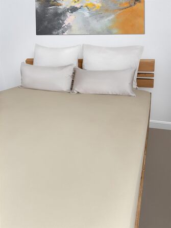 Простирадло на резинці з м&39якого ліоцеллового бавовняного матеріалу з глибиною кишені 35 см - дихаюче простирадло на резинці, бавовняне простирадло, колір 1 х бежевий, розмір 140-160 см x 200 см x 35 см, 1 х бежевий 140-160 см x 200 см x 35 см