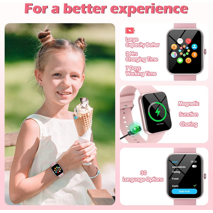 Дитячий смарт-годинник, дитячий спортивний фітнес-годинник для дівчаток та хлопчиків з крокоміром, понад 100 спортивних режимів, будильник, ігри, секундомір, дитячий годинник, повідомлення, годинник активності для підлітків 5-16 років, подарунки, рожевий