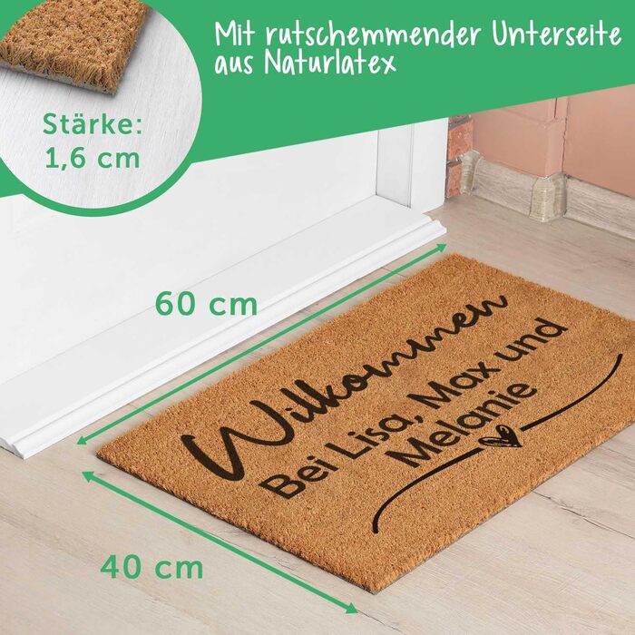 Персоналізований кокосовий килимок для вхідних дверей з гравіюванням та іменем вітальний килимок для вхідних дверей подарунок на новосілля, весільний подарунок, подарунок на переїзд