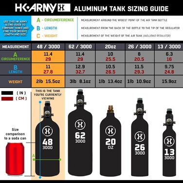 Система стисненого повітря HK Army Aluminum HPA – 48ci/3000 psi, синій, стандартний регулятор 800 psi, 5-річний гідроцикл