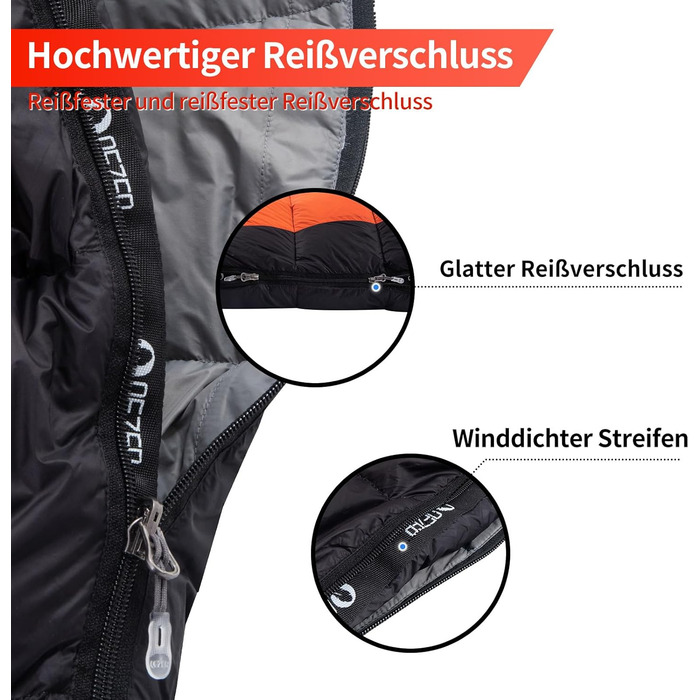 Пуховий спальний мішок, зимовий спальний мішок, преміум-пух 600FP, від 12C до -24C, легкий та теплий на 3-4 сезони, для кемпінгу, походів та трекінгу на природі, помаранчевий, 7C