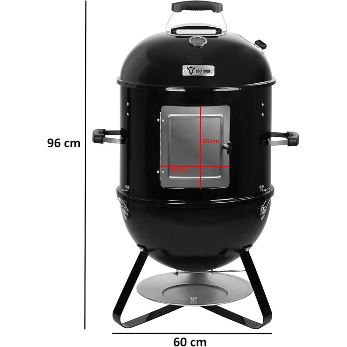 В 1 Димна бочка діаметром 47 см Гриль-бочка, вугільний гриль, вогнище Коптильня з термометром Садовий гриль, гриль-коптильня, піч-коптильня, барбекю, багатофункціональний гриль, круглий гриль, 3
