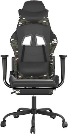 Ігрове крісло з функцією масажу та підставкою для ніг з чорної камуфляжної штучної шкіри, регульована спинка, поворот на 360 градусів, ергономічне офісне крісло для домашнього офісу, 37 x 45 см (Ш x Г), чорний та камуфляжний