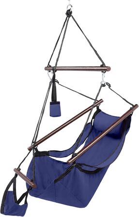 Гамак-надувне крісло з подушкою, тримач для напоїв, масив дерева, водонепроникне, для використання в приміщенні/на вулиці, для двору, саду, дерева, тераси, ганку, 113 кг (темно-синій)