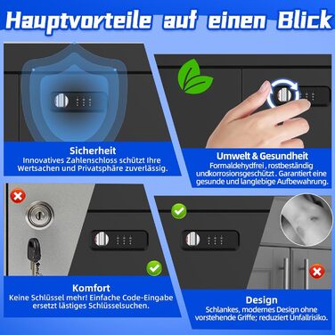 Шафа для документів, металева шафа, що замикається, багатоцільова шафа з кодовим замком, шафа для інструментів, регульовані полиці, гараж, комора, офіс, вітальня, 180 см x 80 см x 40 см, чорний