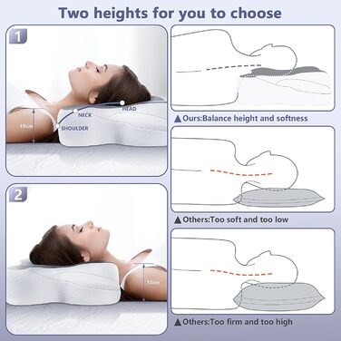 Подушка для шиї JINXIA, ергономічна ортопедична подушка для шиї, подушка з піни з ефектом пам&39яті зі знімною наволочкою для сну на боці, спині та животі, сірий/білий