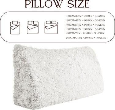 Клиноподібна подушка для спини з м&39якого плюшу Зручна опорна подушка для читання та відпочинку на ліжку, дивані чи кушетці Велика подушка для книги для підтримки спини, біла, 60 см