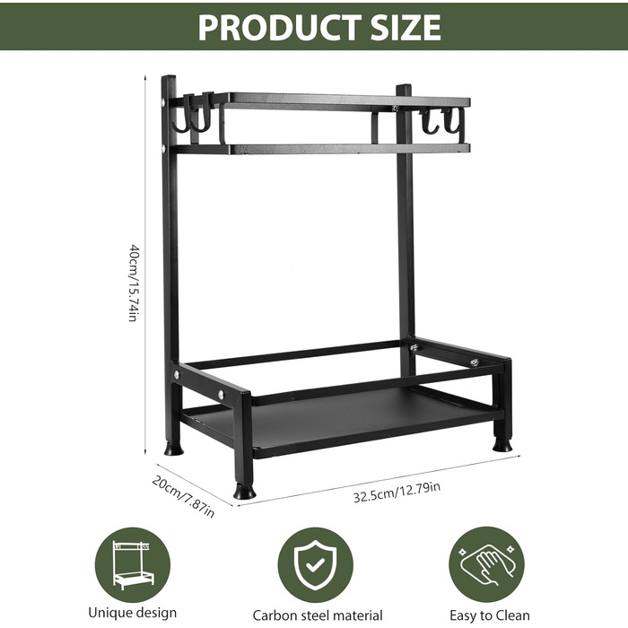 Рівнева стійка для спецій, підставка для спецій на кухонну стільницю, органайзер для стійок для спецій з вуглецевої сталі, чорні стійки для спецій з гачками, органайзер для спецій для кухні, шафи, ванної кімнати, 2-
