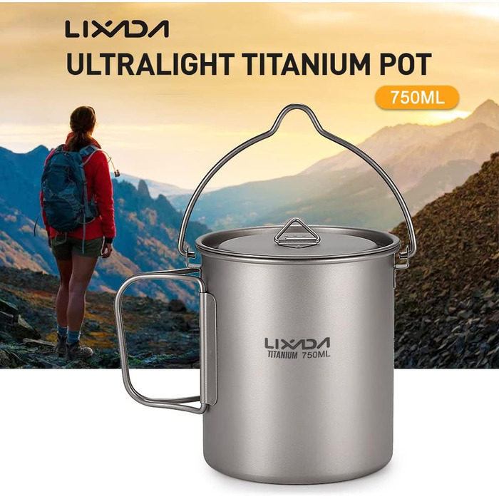 Титановий горщик Lixada для кемпінгу, 750 мл та 900 мл