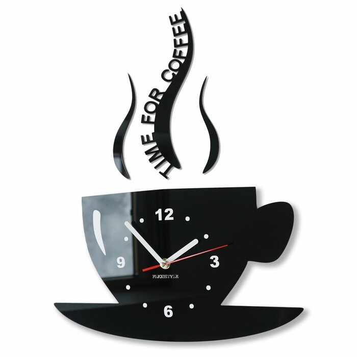 Настінний годинник FLEXISTYLE Tasse Zeit fr Kaffee для сучасної кухні, чорний, 3D римські цифри, декор, 32 x 19 см