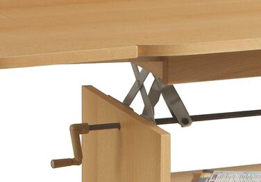 Функціональний журнальний столик Babsi, дерев&39яний матеріал з меламіновим покриттям, бук, регульована висота 53-63 см, розсувний 107-157 см, на колесах