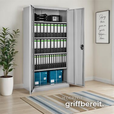 Картотечна шафа tectake, офісна шафа, що замикається, багатоцільова сталева шафа, універсальна шафа з 2 дверима, включаючи 3 полиці з регульованою висотою, картотечна шафа, що замикається, 180x80x40 см - сіра