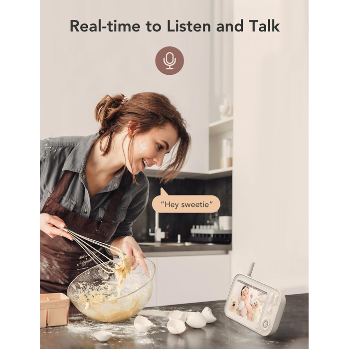 Відеоняня з камерою 5 дюймів, відеоняня з камерою без Wi-Fi, радіоняня з акумулятором 4000 мАг, нічне бачення 720P HD, двосторонні