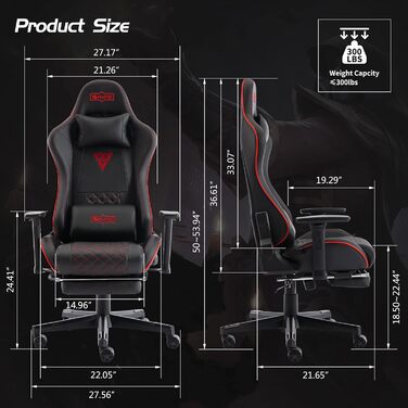 Ігрове крісло S*MAX з підставкою для ніг, потовщене сидіння, ігрове крісло з 3D-підлокітниками та поперековою опорою, шкіра PU, висока спинка, ергономічне ігрове крісло для дорослих, чорне, стандартний чорний колір