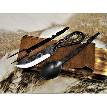 Середньовічний набір столових приборів, ковані середньовічні сталеві ножі ручної роботи 4209