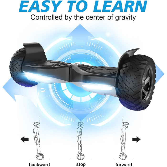 Гіроскутер RCB SUV з сидінням – позашляховий 8,5" Hummer Hoverkart Go Kart з Bluetooth та додатком, самобалансуючий для дітей, чорний