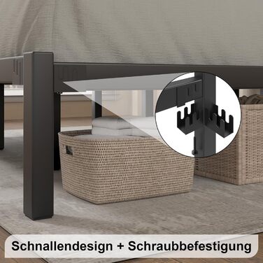 Ліжко 140200 см, металевий каркас ліжка з платформою, узголів&39ям та узніжжям, місце для зберігання речей під ліжком, рейкова основа не потрібна, легке складання, сучасне, чорне 140 x 200 см чорний