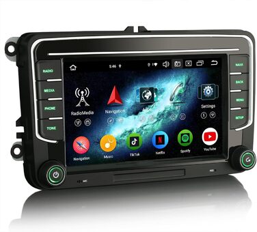 Дюймовий 8-ядерний 4 ГБ 64 ГБ Android 14 автомагнітола з GPS-навігацією для VW Crafter Amarok Caddy Polo 6R Transporter T6 Skoda Yeti Bluetooth CarPlay Android Auto WiFi 4G DSP DAB OBD2 USB DVB-T2 Canbus OPS SWC, 7-