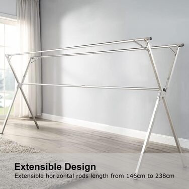 Складна вішалка для одягу, вішалка з нержавіючої сталі для приміщень і вулиці, зручна для зберігання, 2,38 м