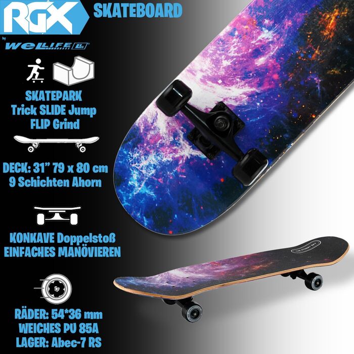 Скейтборд WeLLIFE для початківців, дерев&39яний скейтборд 80x20 см для дітей, підлітків та дорослих, кулькові підшипники ABEC-9, 9 шарів кленового скейту Double Kick Skate Concave Trick DBL464
