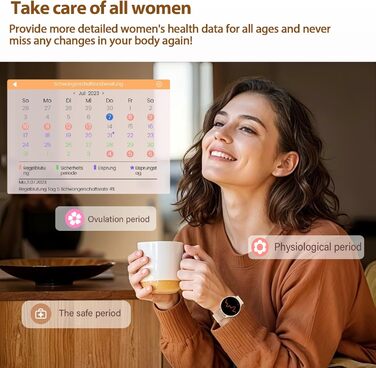 Жіночий круглий смарт-годинник із функцією телефону, фітнес-трекер із сенсорним екраном 1,39 дюйма, пульсометром, монітором SpO2, монітором сну, монітором менструального циклу, понад 120 спортивних режимів, крокоміром для iOS та Android (рожево-золотистий