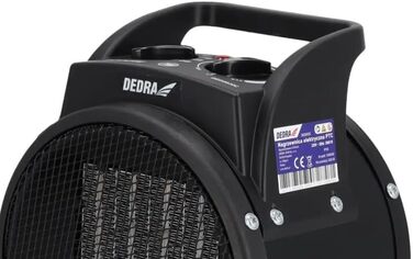 Електричний PTC обігрівач DEDRA 2,0 кВт, круглий, чорний, площа обігріву 20 м, керамічний нагрівальний елемент, для добре ізольованих приміщень, термостат, захист від перегріву, три режими роботи, контроль температури. Площа обігріву 20 м та продуктивніст